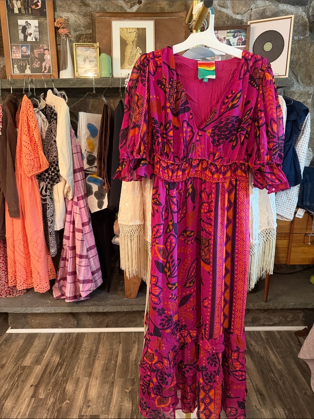 Farm Rio NWOT Pink and orange ruffle maxi